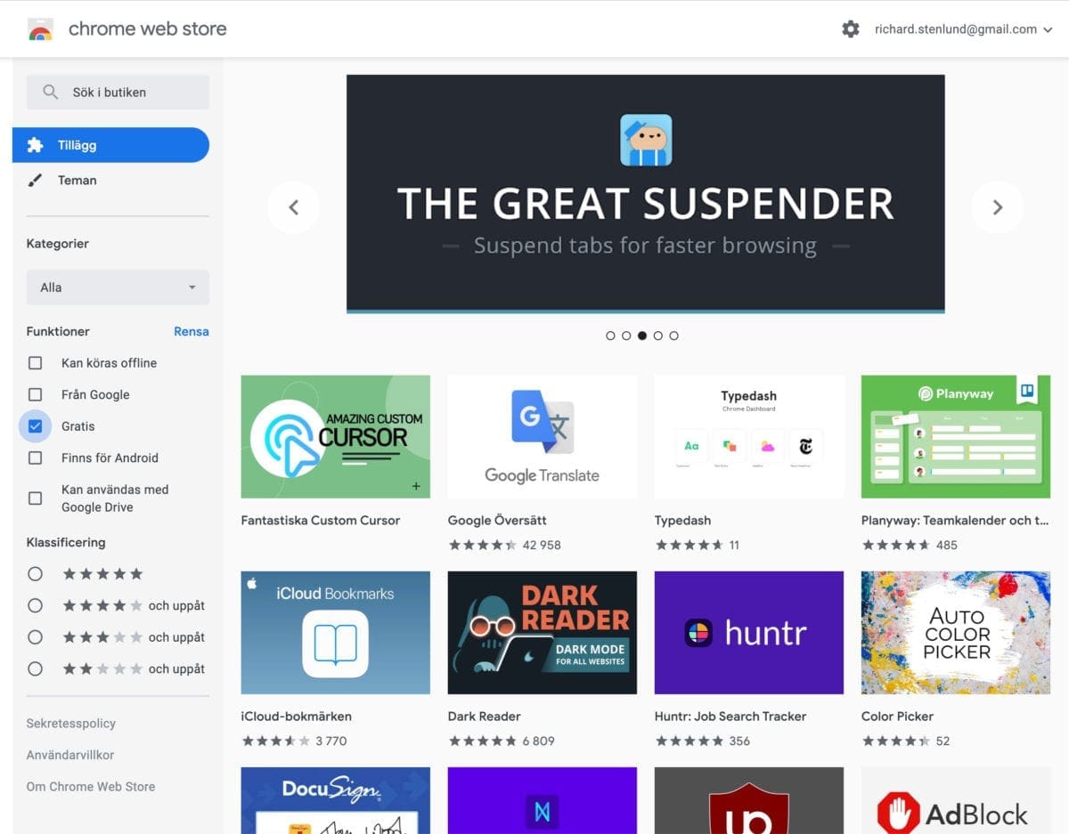 Chrome gratis tillägg