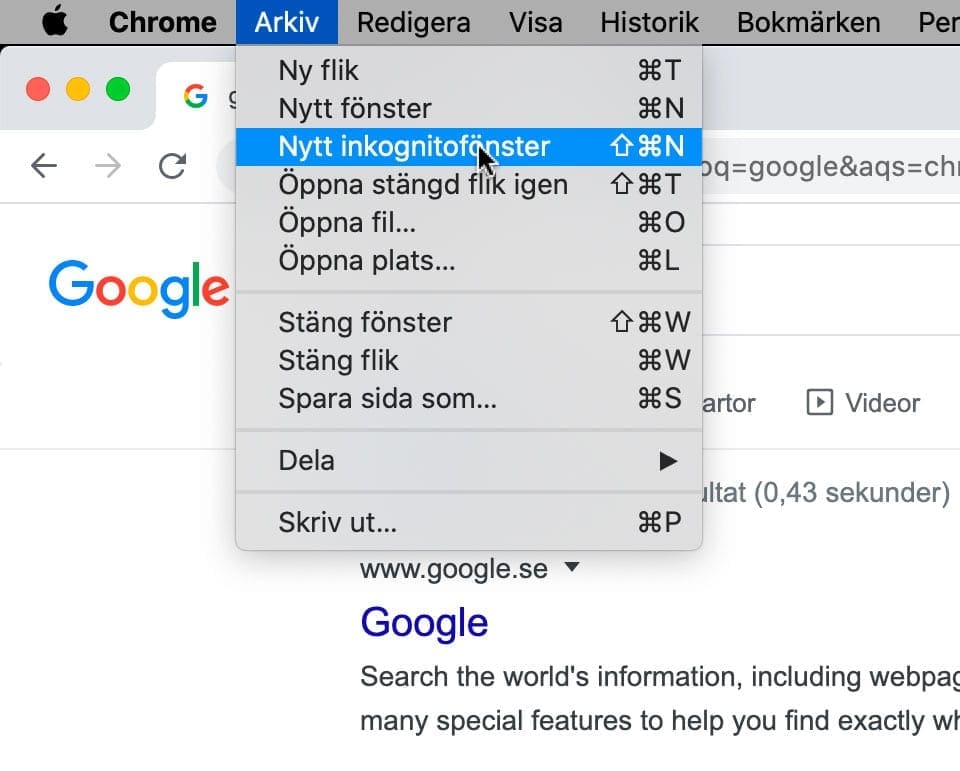 Chrome inkognitoläget