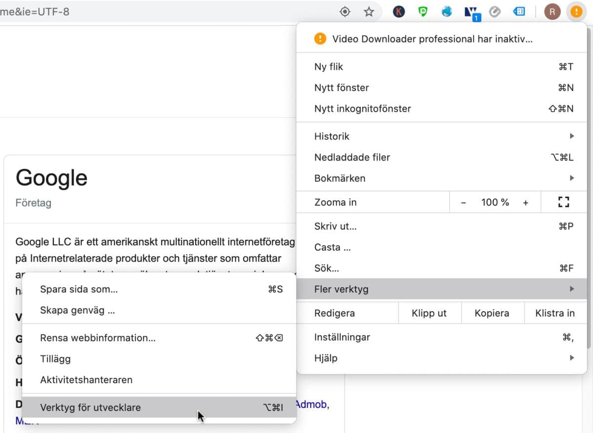Chrome utvecklarläge