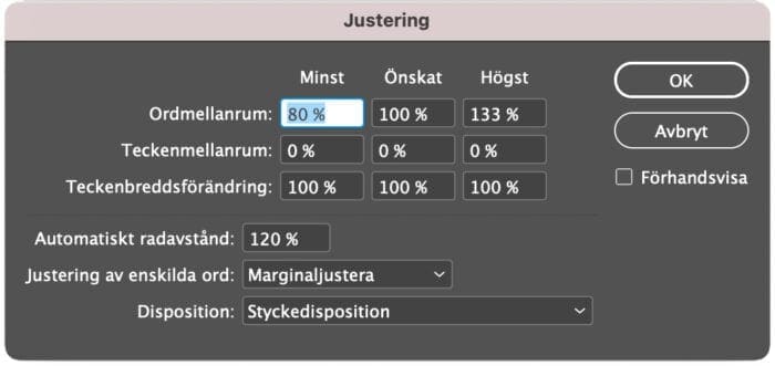 ordmellanrum, Ordmellanrum – så gör du i InDesign
