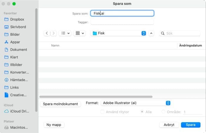 spara dokumentet