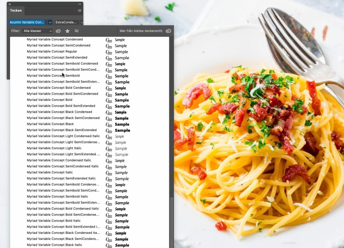 Variabla teckensnitt, Variabla teckensnitt i Photoshop och Illustrator