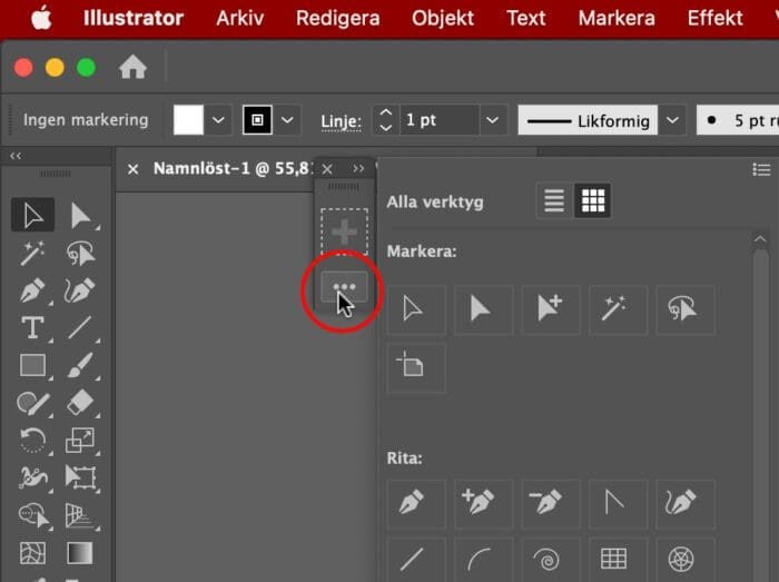 verktygsfält, Eget verktygsfält i Illustrator
