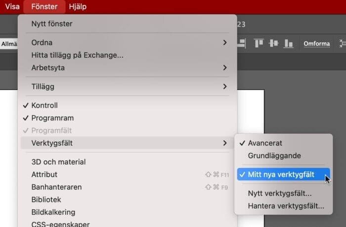 verktygsfält, Eget verktygsfält i Illustrator