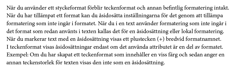 åsidosättningar, Åsidosättningar i InDesigns format