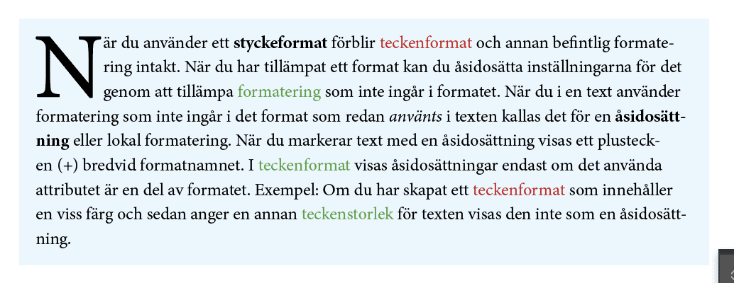 åsidosättningar, Åsidosättningar i InDesigns format