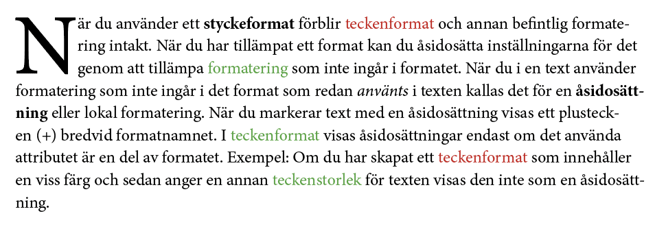 åsidosättningar, Åsidosättningar i InDesigns format