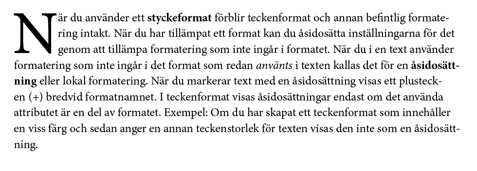 åsidosättningar, Åsidosättningar i InDesigns format