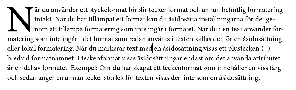 åsidosättningar, Åsidosättningar i InDesigns format