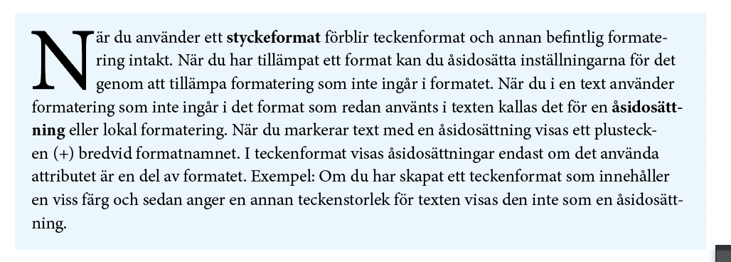 åsidosättningar, Åsidosättningar i InDesigns format