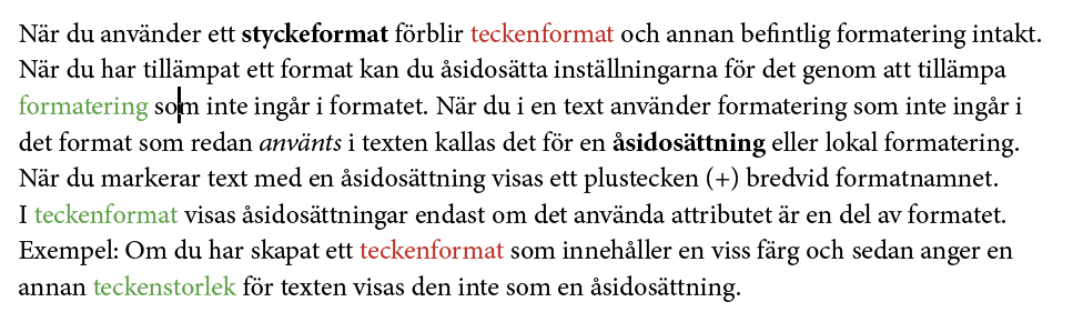 åsidosättningar, Åsidosättningar i InDesigns format