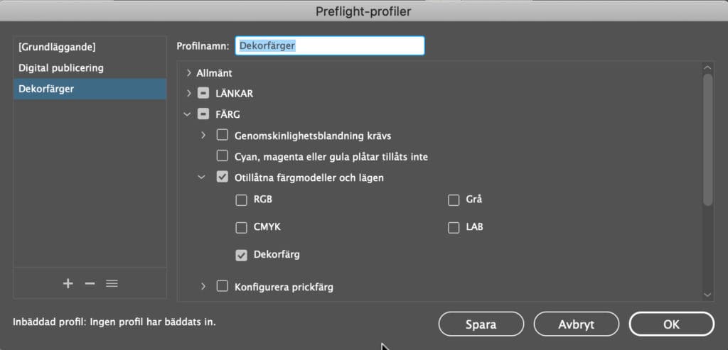 , Söka färger i ett InDesign-dokument