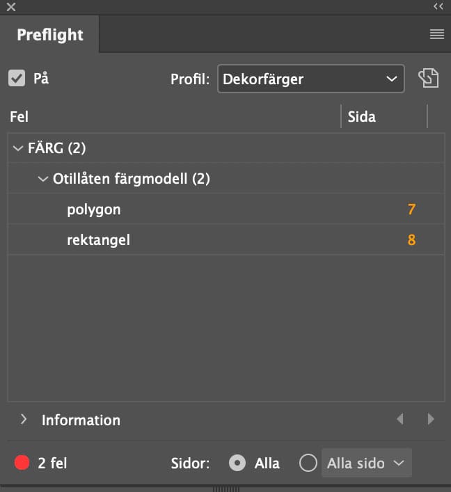 , Söka färger i ett InDesign-dokument