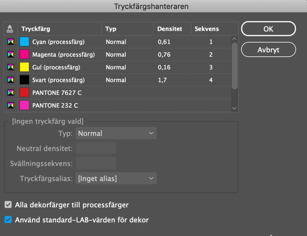 , Söka färger i ett InDesign-dokument