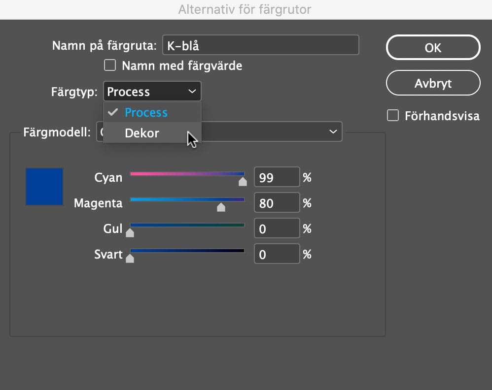 , Söka färger i ett InDesign-dokument