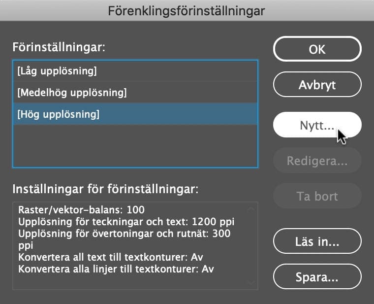 förenklingsinställningar