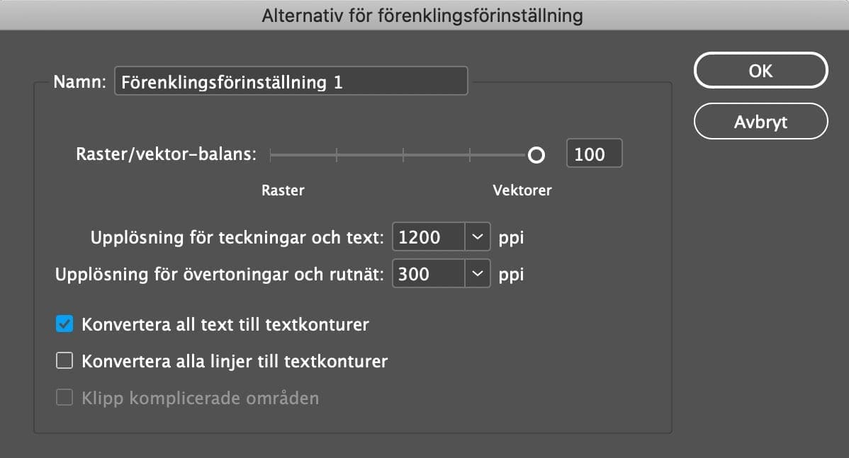 förenklingsinställningar