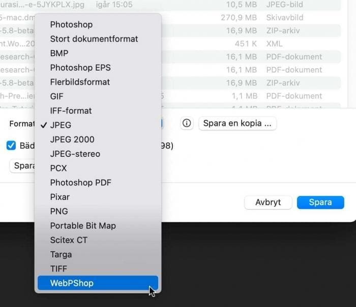 webp, WebP till WordPress 5.8