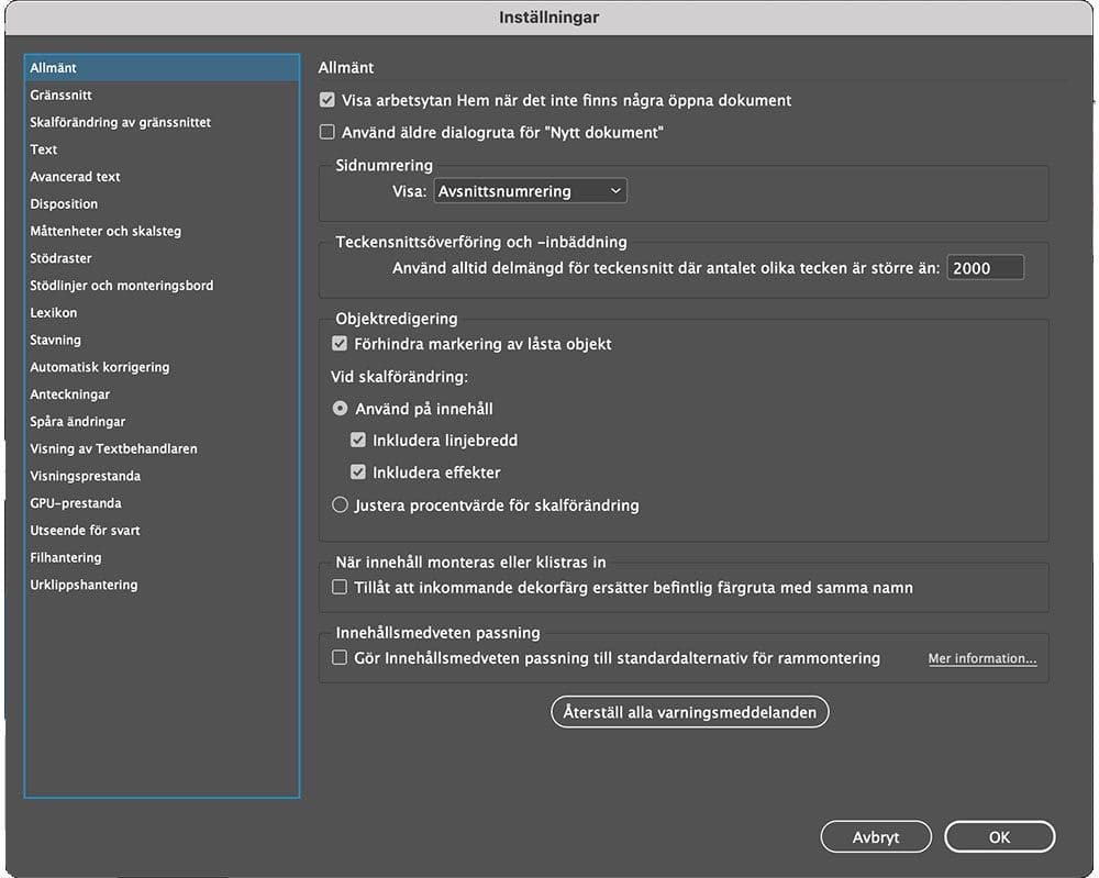 indesigns inställningar, InDesigns inställningar – en snabbguide