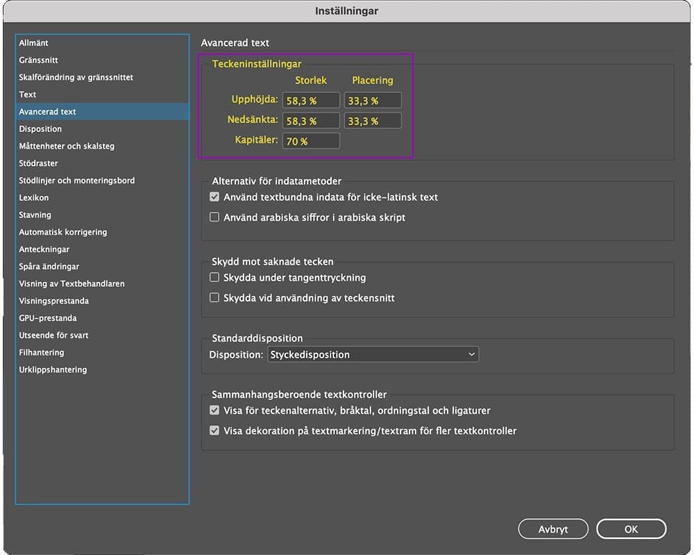 indesigns inställningar, InDesigns inställningar – en snabbguide