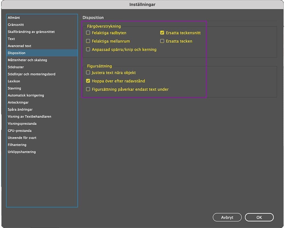 indesigns inställningar, InDesigns inställningar – en snabbguide