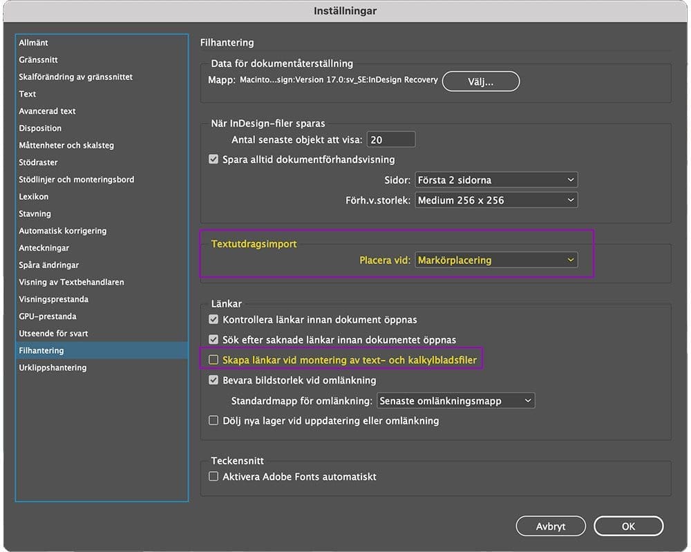 indesigns inställningar, InDesigns inställningar – en snabbguide
