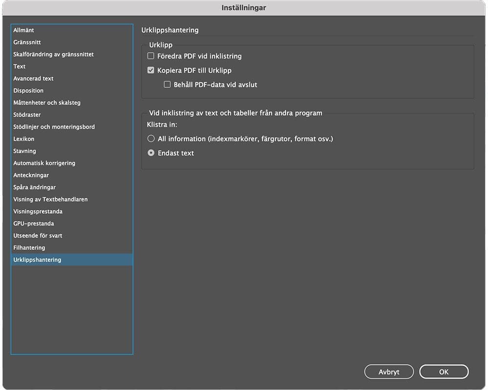 indesigns inställningar, InDesigns inställningar – en snabbguide