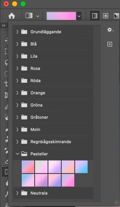 Dra och släppa övertoningar, Dra och släppa övertoningar i Photoshop