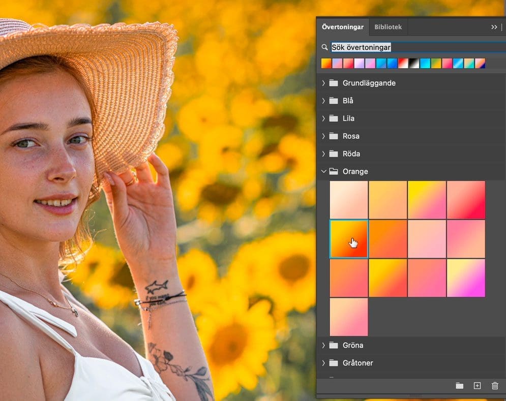 Dra och släppa övertoningar, Dra och släppa övertoningar i Photoshop