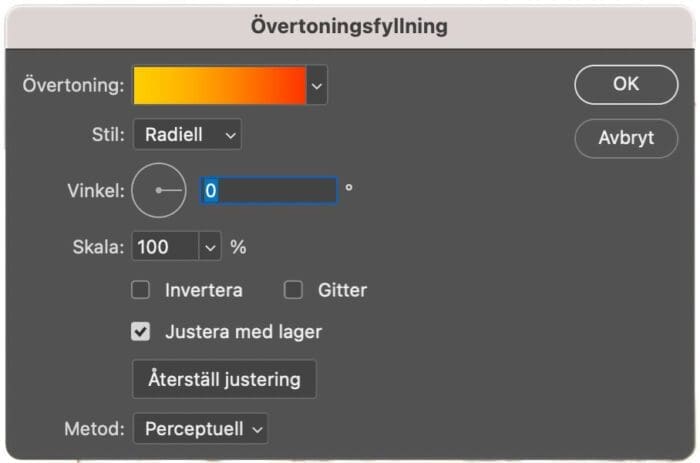 Dra och släppa övertoningar, Dra och släppa övertoningar i Photoshop