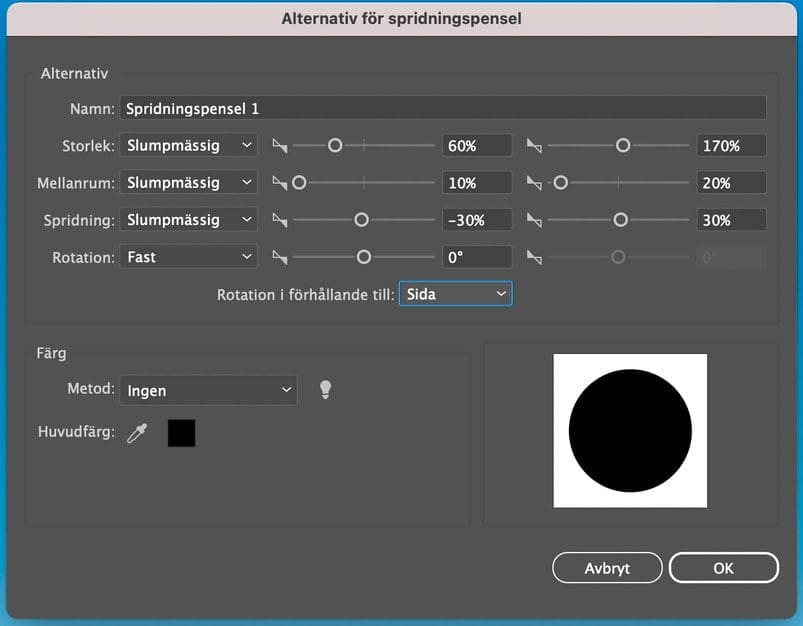 inställningar spridningspensel