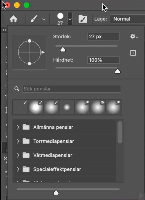 ändra penselstorlek kontrollpanelen
