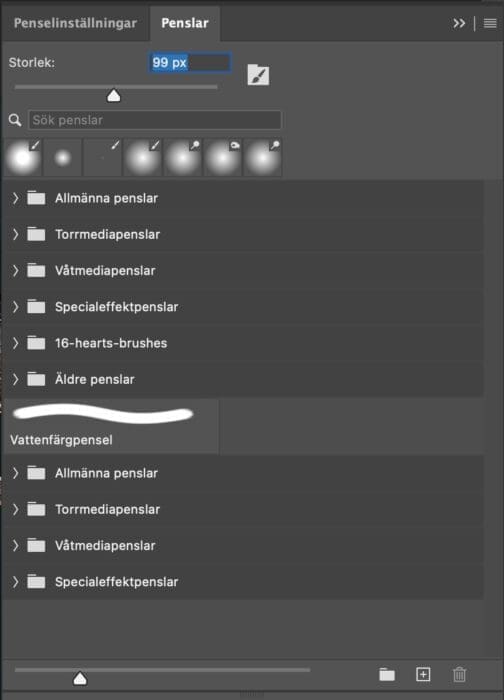 ändra penselstorlek i panelen Penslar