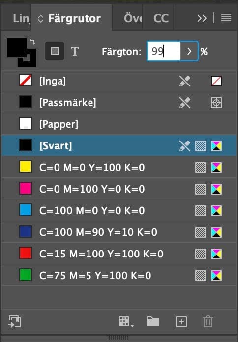 fulltonssvart, Fulltonssvart i InDesign