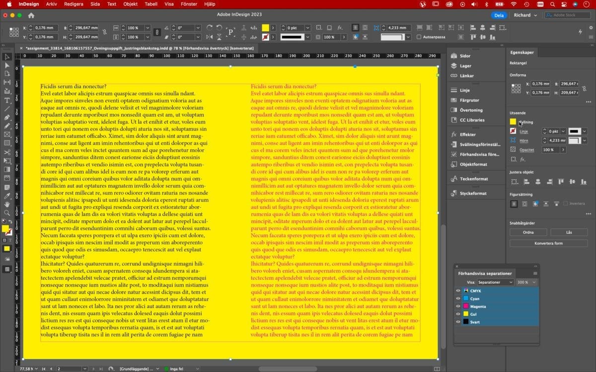 fulltonssvart, Fulltonssvart i InDesign