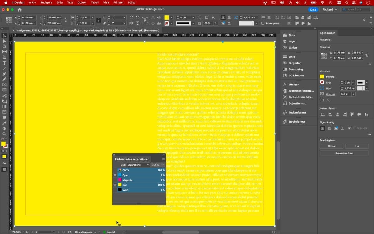 fulltonssvart, Fulltonssvart i InDesign