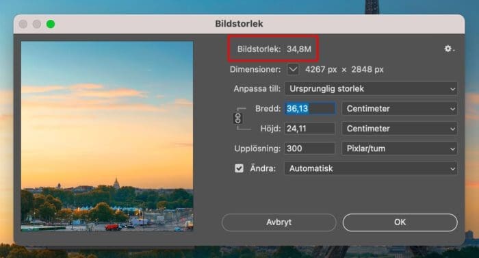 filstorlekar, Filstorlekar och Photoshop