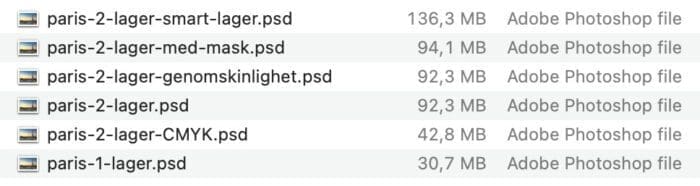 filstorlekar, Filstorlekar och Photoshop