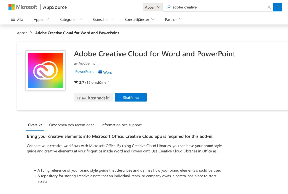 Creative Cloud Libraries, Creative Cloud Libraries i Microsoft Office 365