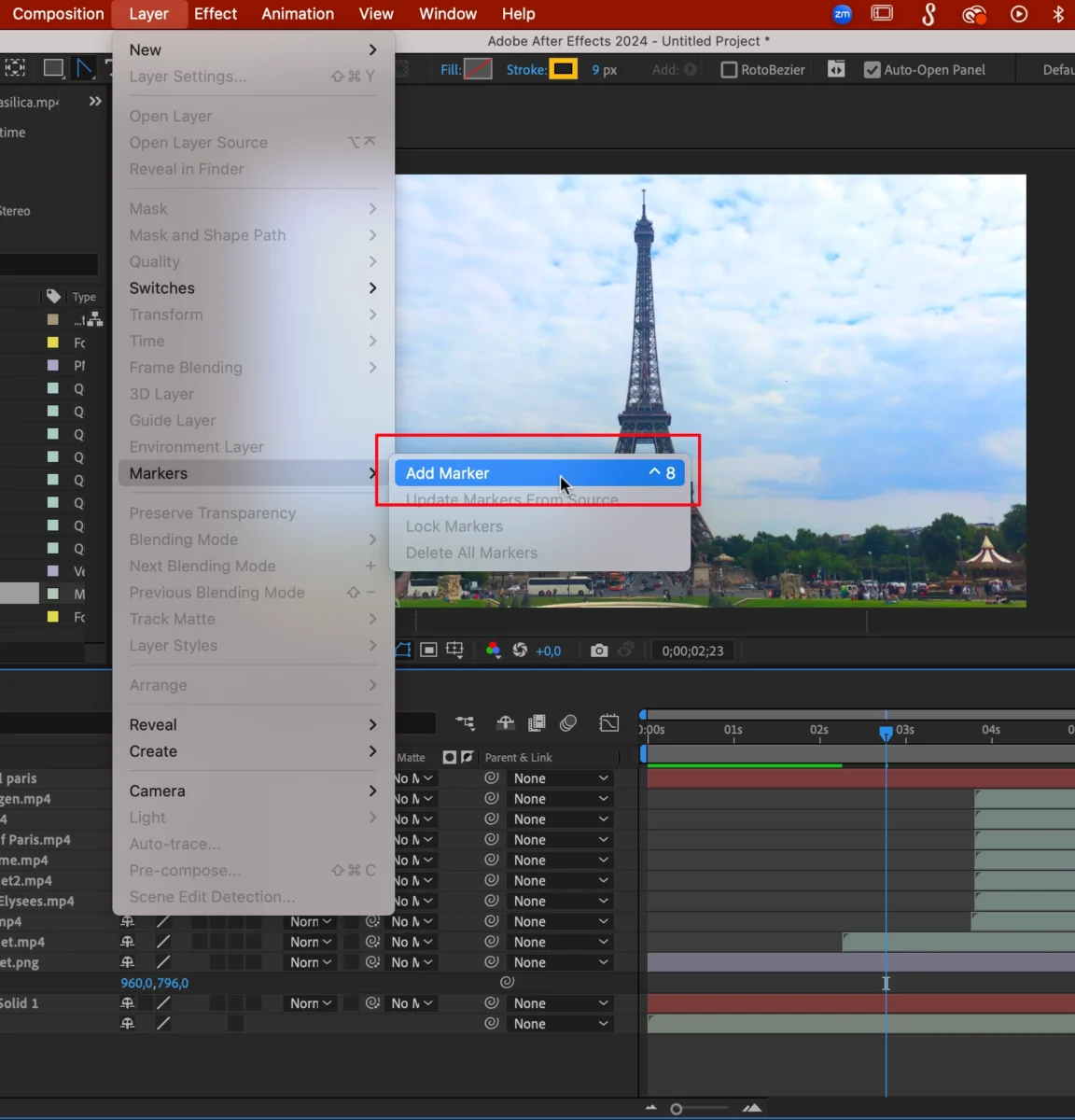 markers, Så lägger du till Markers i After Effects