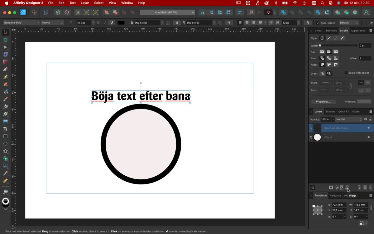 bantext, Skapa bantext i Affinity Designer