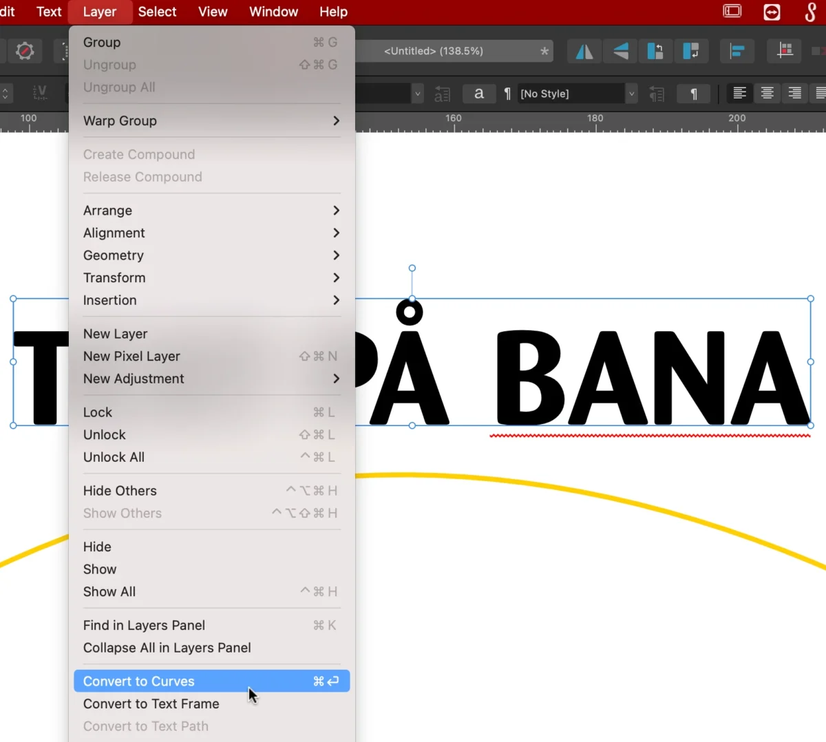 bantext, Skapa bantext i Affinity Designer