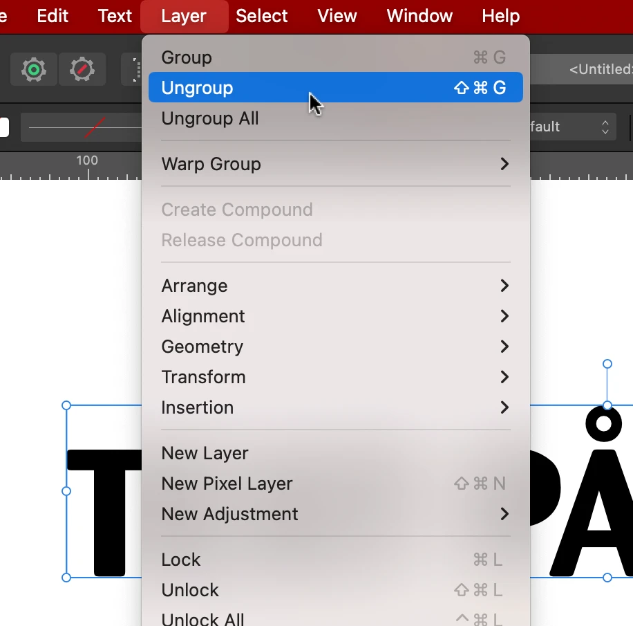 bantext, Skapa bantext i Affinity Designer