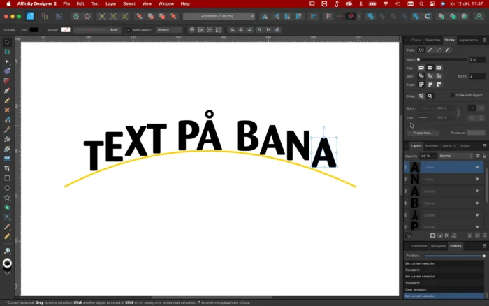 bantext, Skapa bantext i Affinity Designer