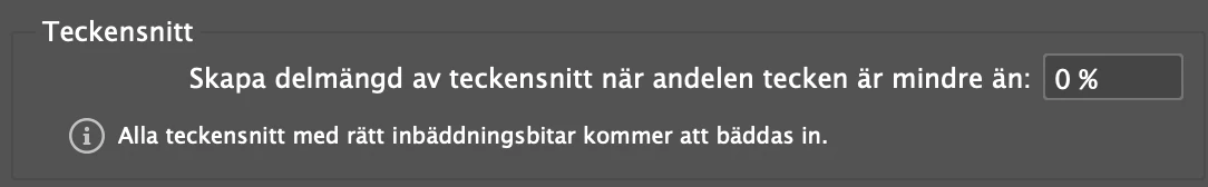 bädda in teckensnitt, Bädda in teckensnitt i en PDF