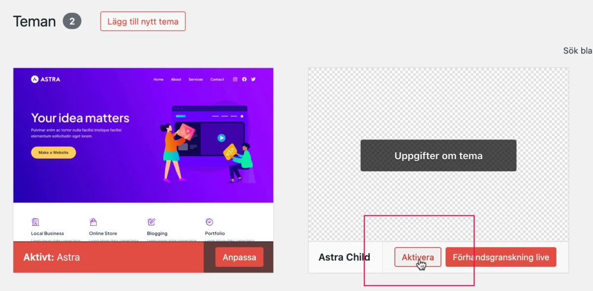 barntema, Barntema i WordPress (child theme) – så fungerar det