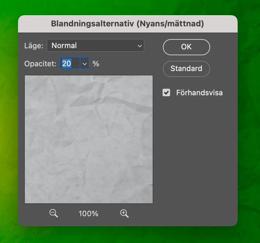 grästexteffekt, Grästexteffekt i Photoshop